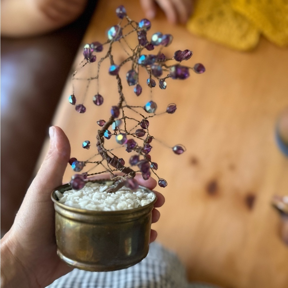 Vintage small Purple Gemstone Tree in Brass Pot - Picture 5 of 6